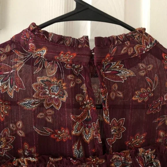 Blue Rain Floral heer Balloon Sleeve Boho Blouse - Picture 2 of 4